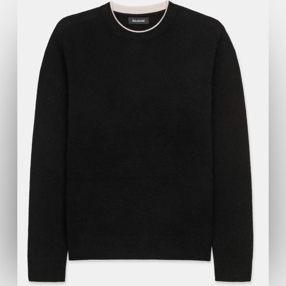Naadam lightweight cashmere contrast trim crewneck XXL black with cream trim